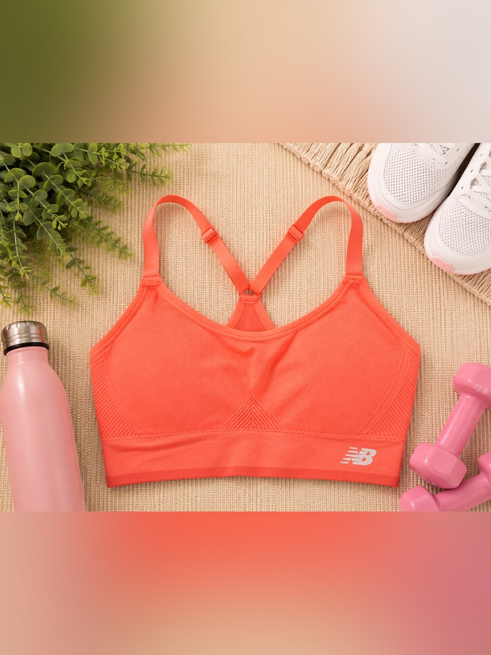 New- New Balance Coral Racerback Light-Support Sports Bra